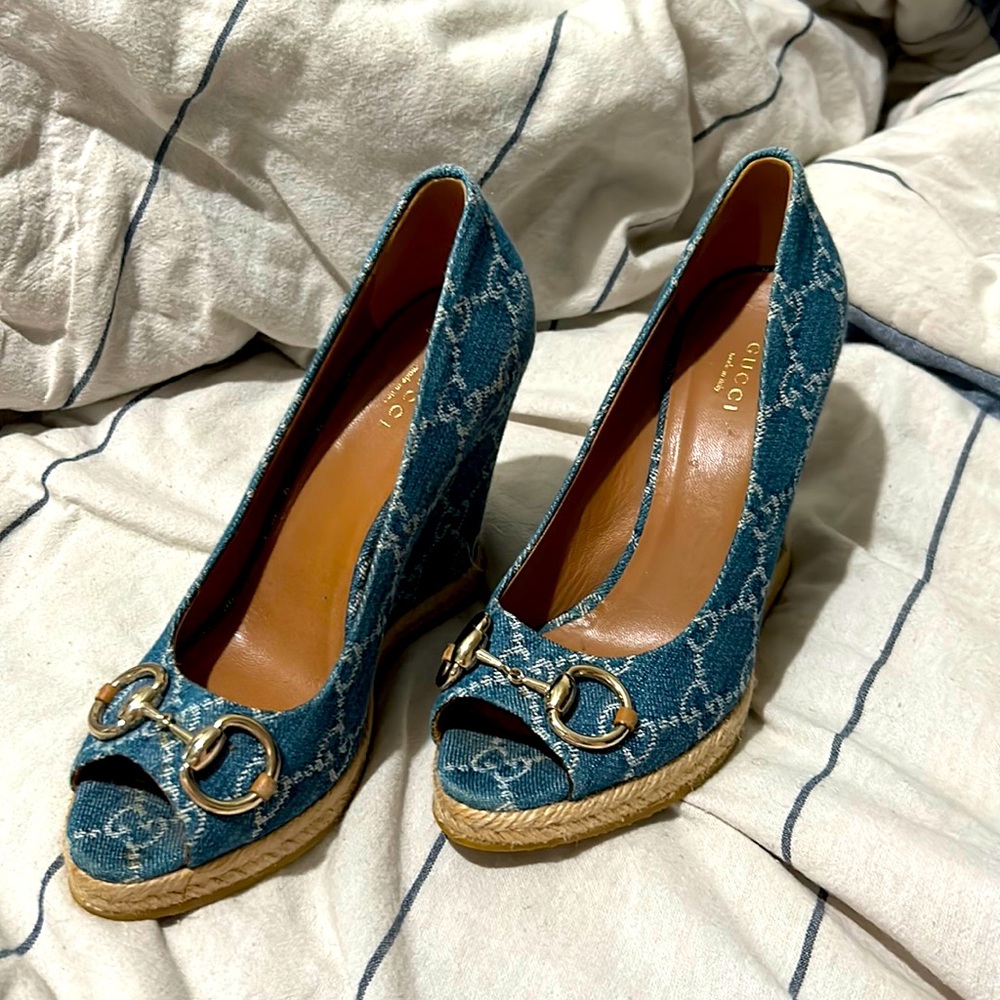 Authentic Gucci denim wedges